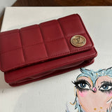 Button Bag - Deep Red Phone Crossbody with LV Button