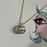 Upcycled Clear Crystal GG Charm on Gold PVD Ball Chain Necklace
