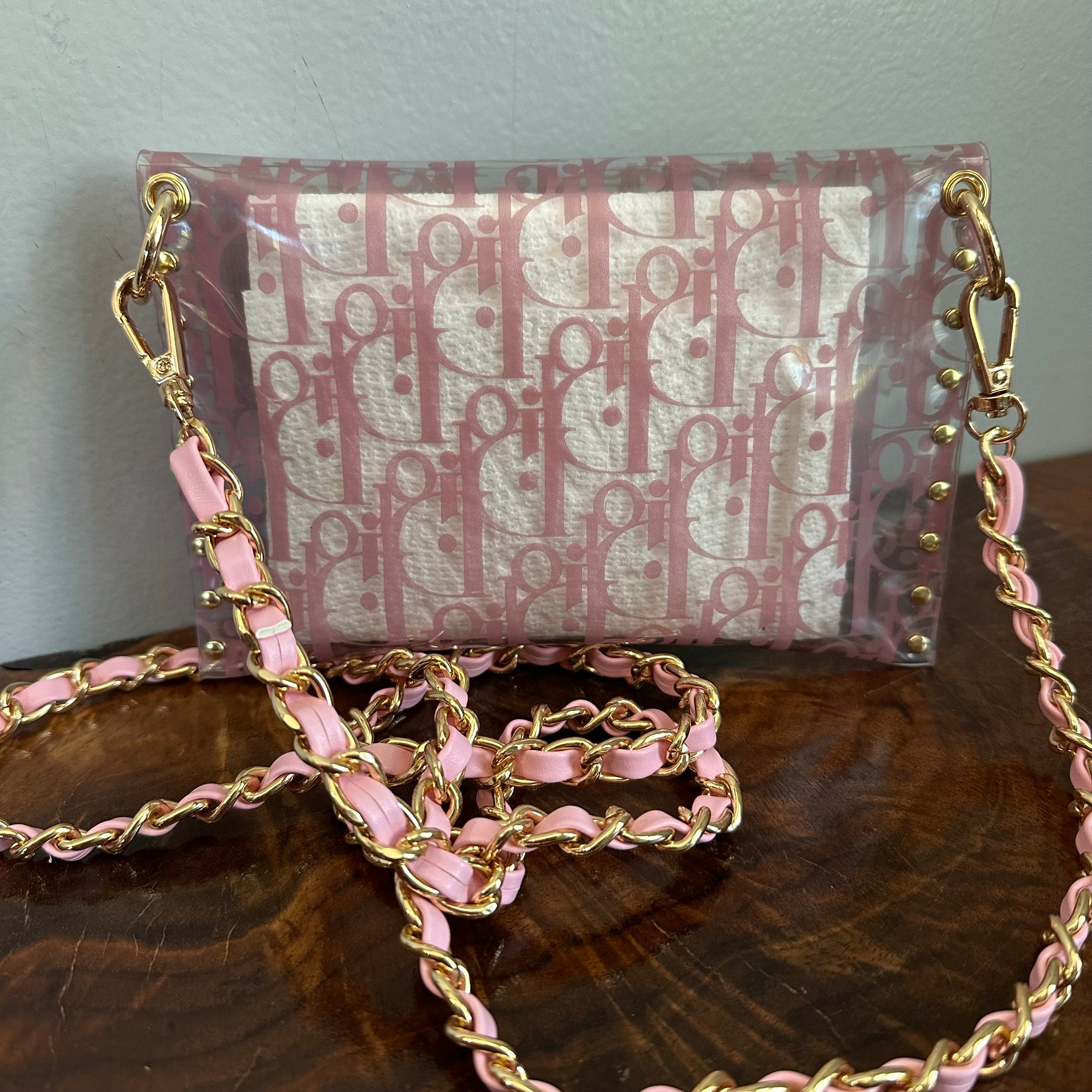 Upcycled Vintage Dior Stadium Crossbody Bag in Clear/Pink