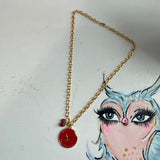 Red Necklace & Earrings Set in Upcycled LV