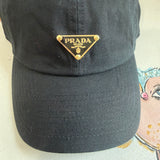 Upcycled Black/Gold Prada Tag Hat in Black (not distressed)
