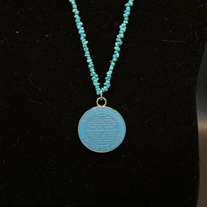 Large Turquoise LV Trunks & Bags Zipper Pull on Beaded Turquoise Necklace
