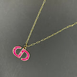 Hot Pink CD Dior Zipper Pull on Tiny Gold-Filled Paperclip Chain Necklace