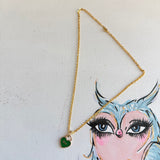 Green Dior Heart Zipper Pull Necklace with Gold-Filled Link Chain