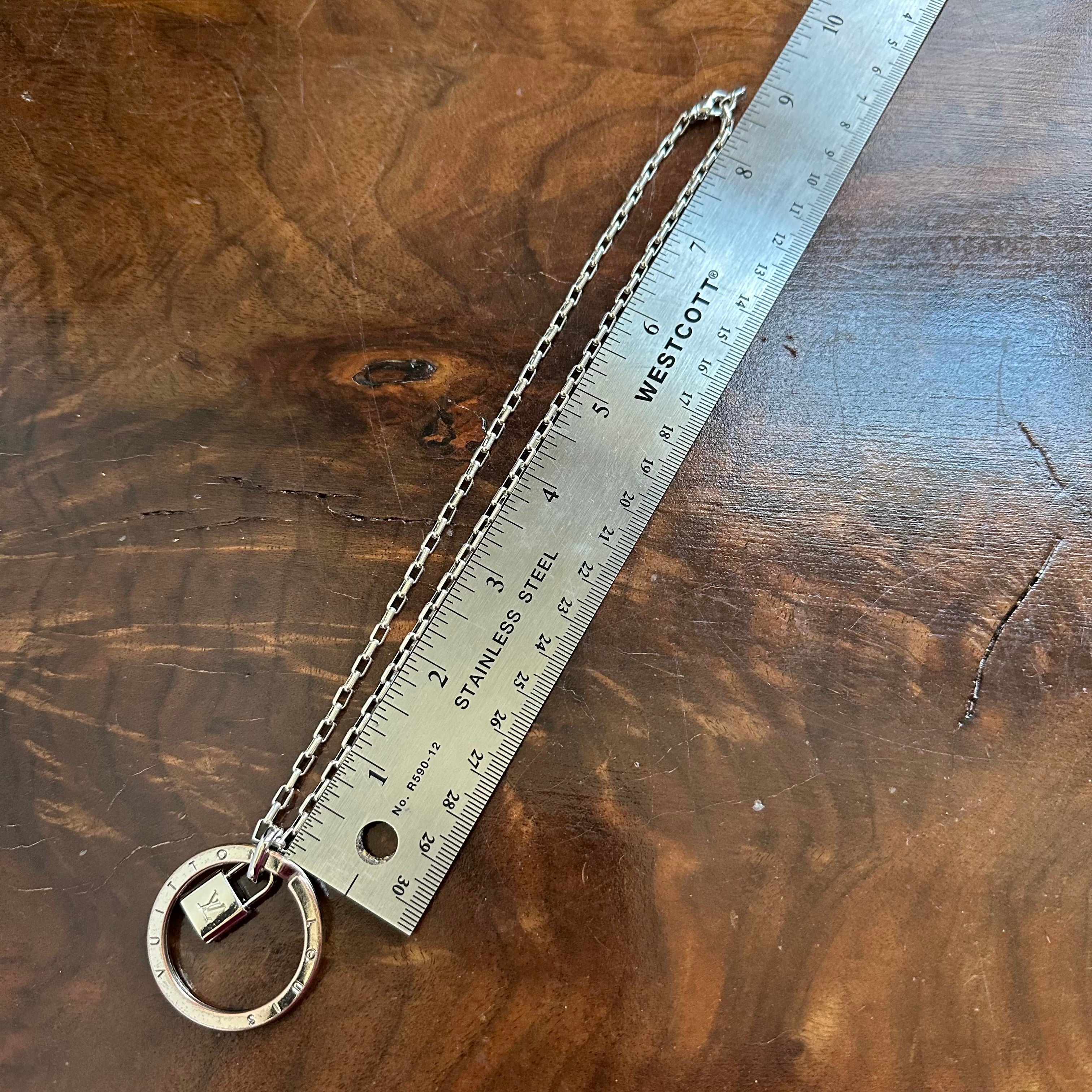 Upcycled LV Key Ring with Silver Lock Charm Necklace