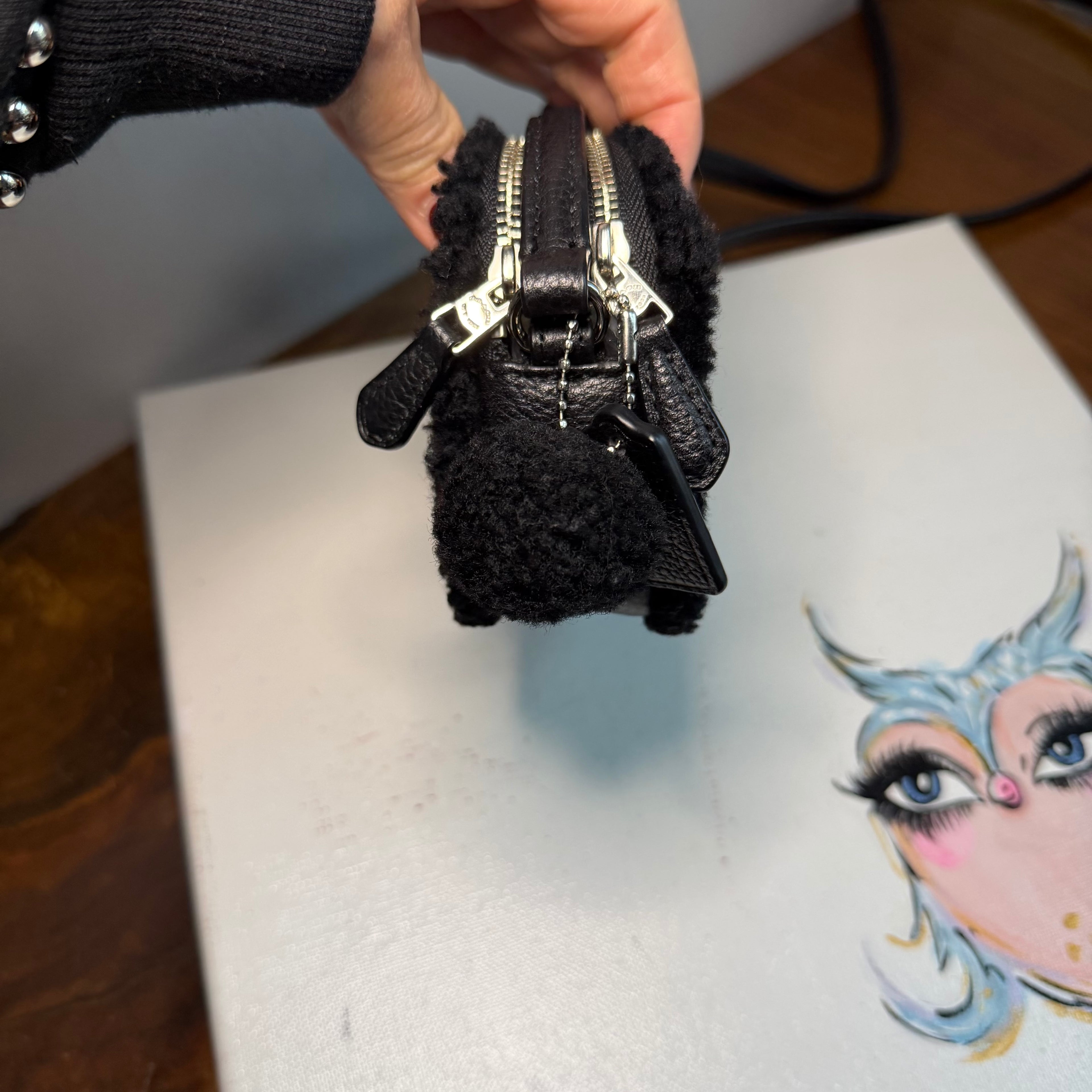 The Junco Crossbody - Black Shearling Leather Coach