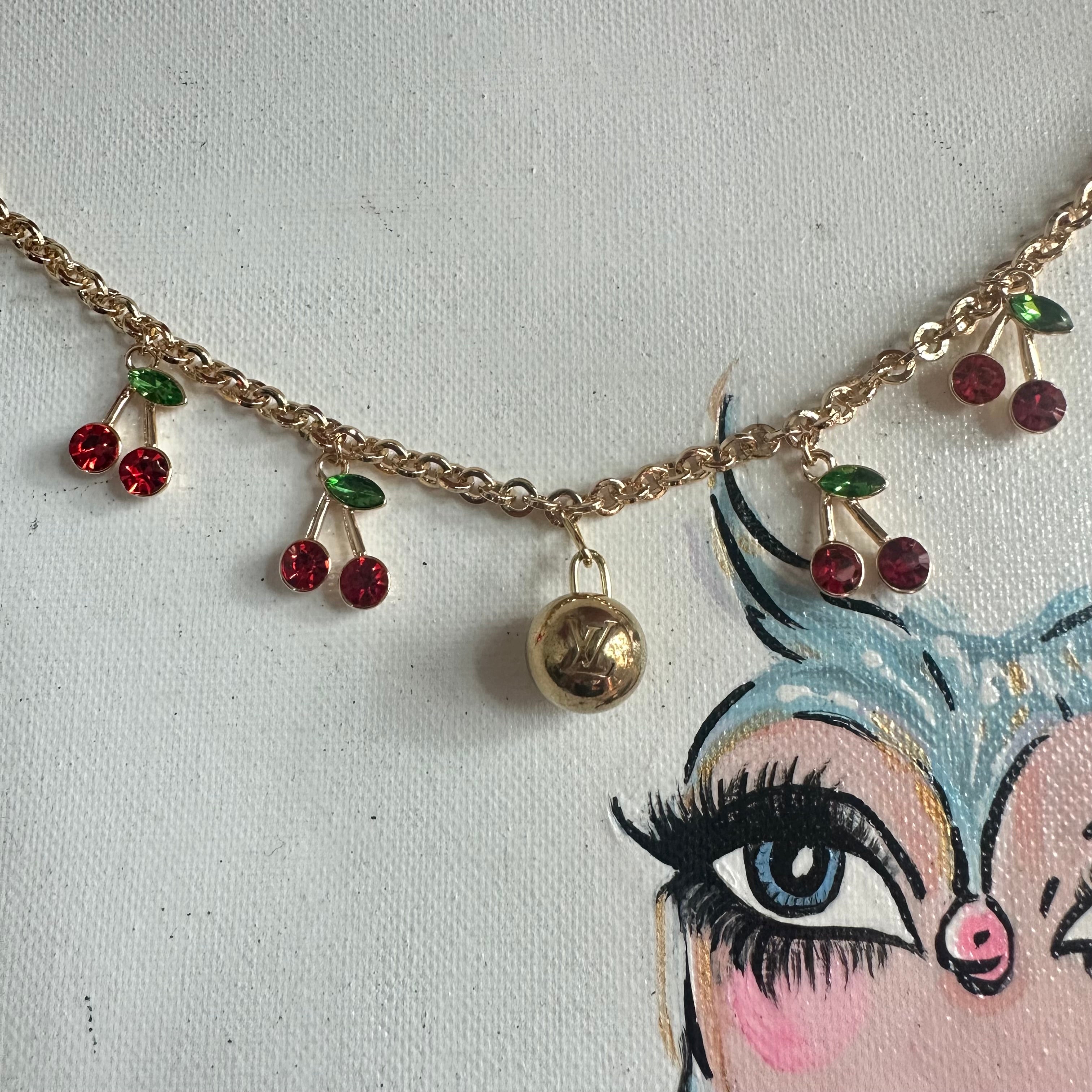 Upcycled LV and Cherries Bag Charm Chain