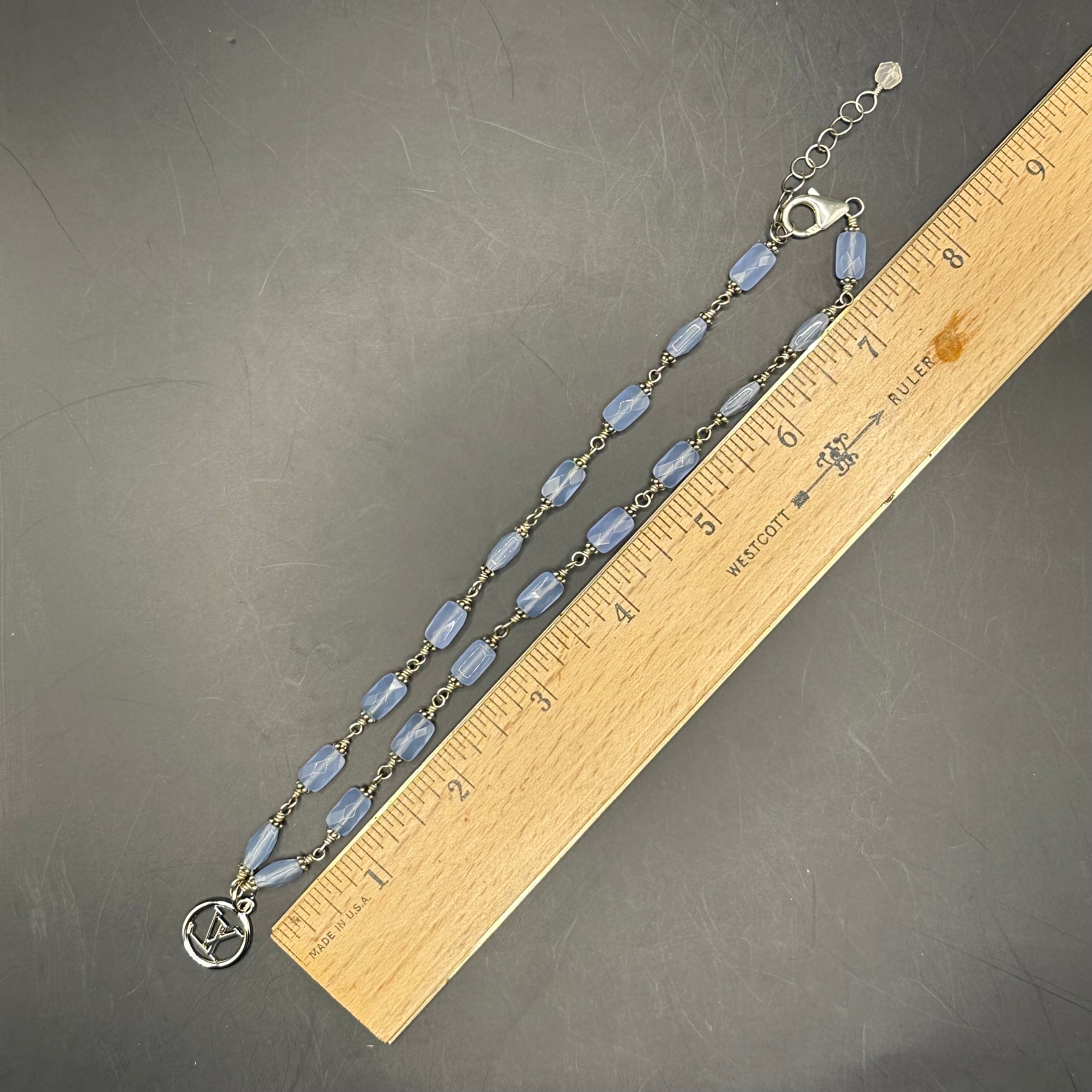 LV Pendant on Pale Blue Chalcedony Necklace