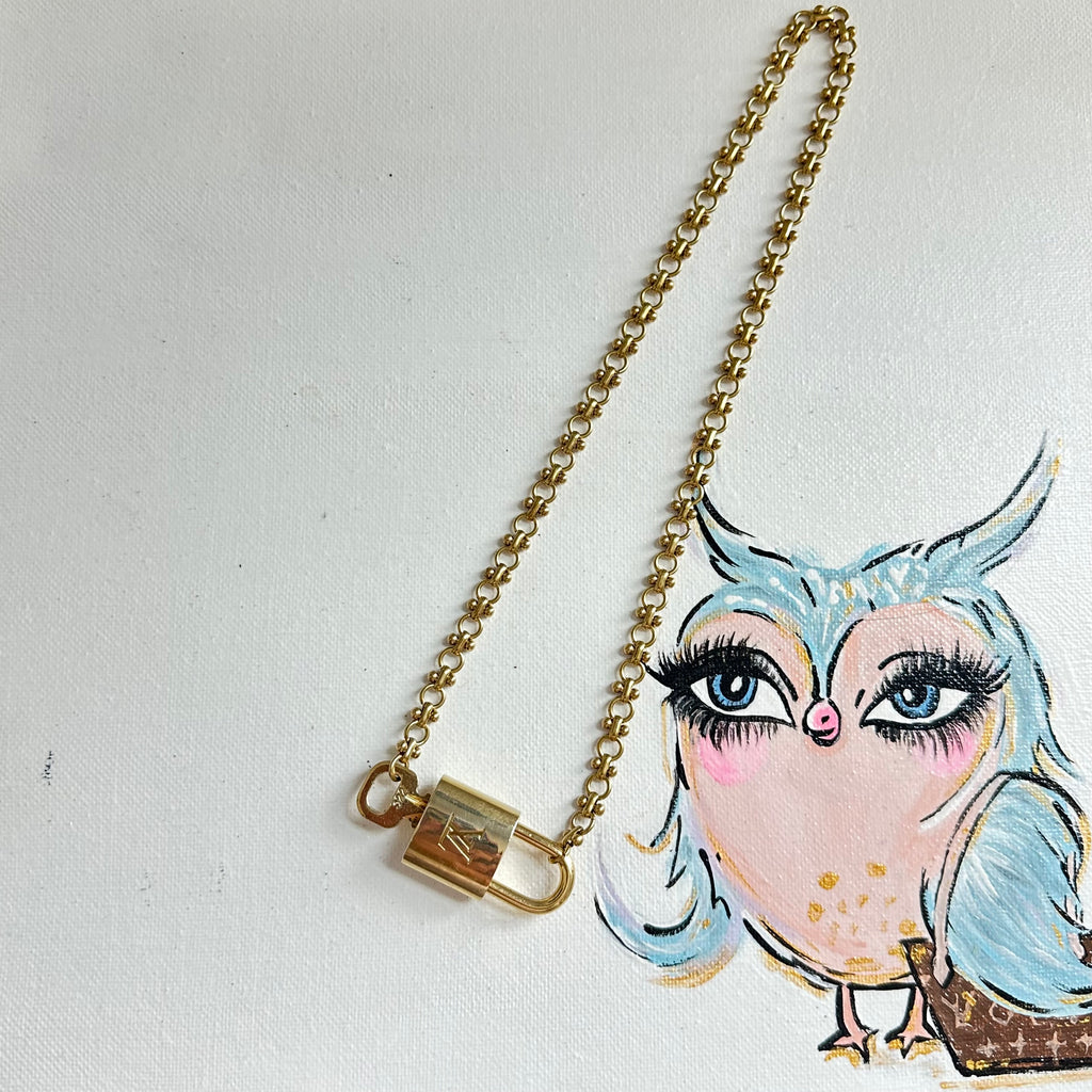 Key to My Heart Necklace - Upcycled LV Padlock on Brass Chain