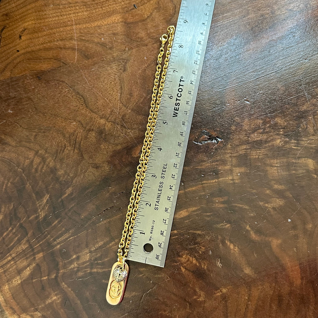 Upcycled Gucci Zipper Pull with Blingy Heart Charm Necklace