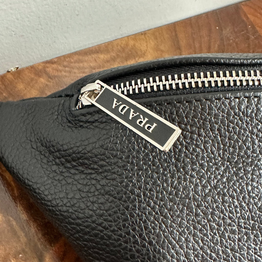 Black Leather Prada Tag Sling/Fanny Pack Bag (smaller)