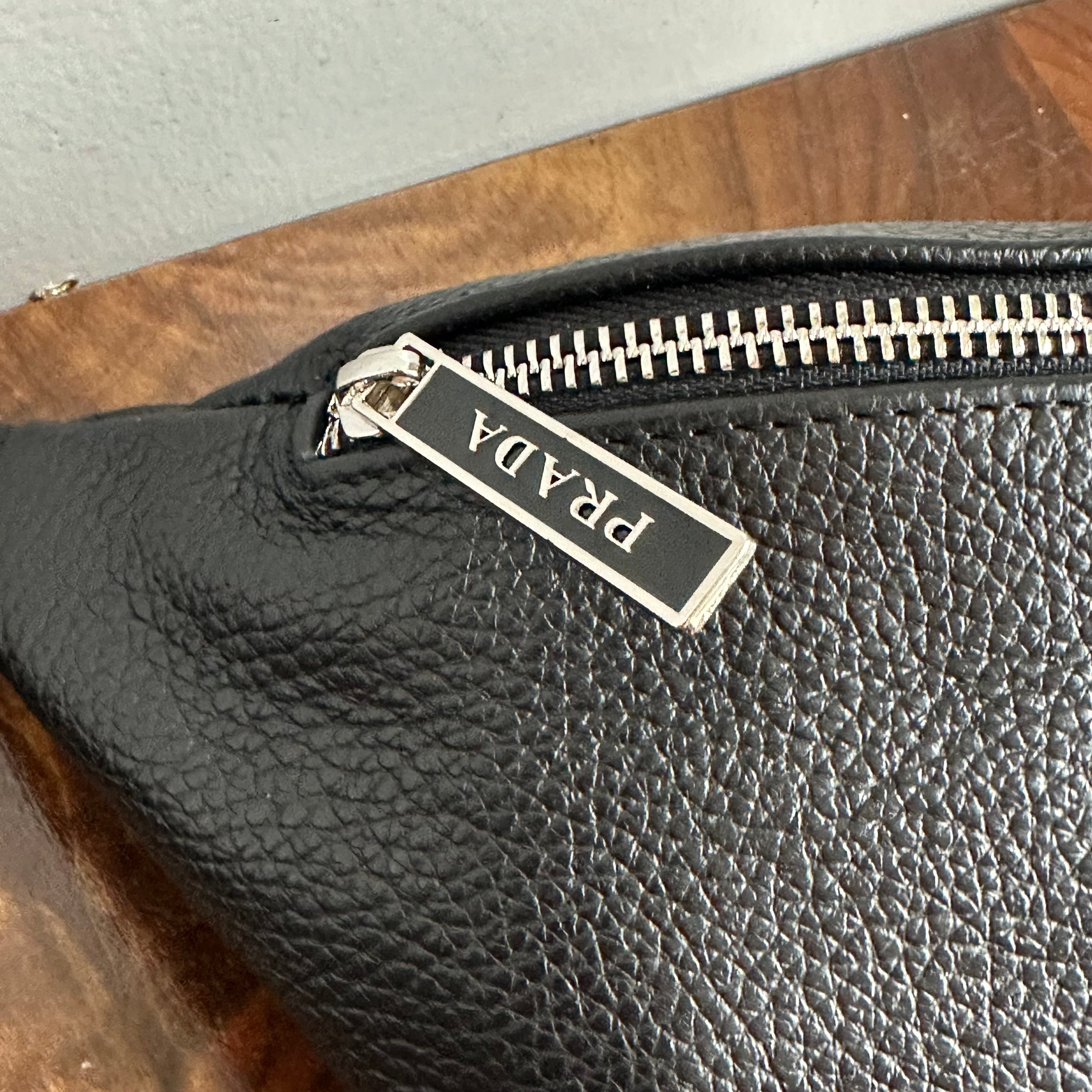 Black Leather Prada Tag Sling/Fanny Pack Bag (smaller)