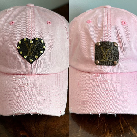 Pink Distressed Hat - with Upcycled LV Patch