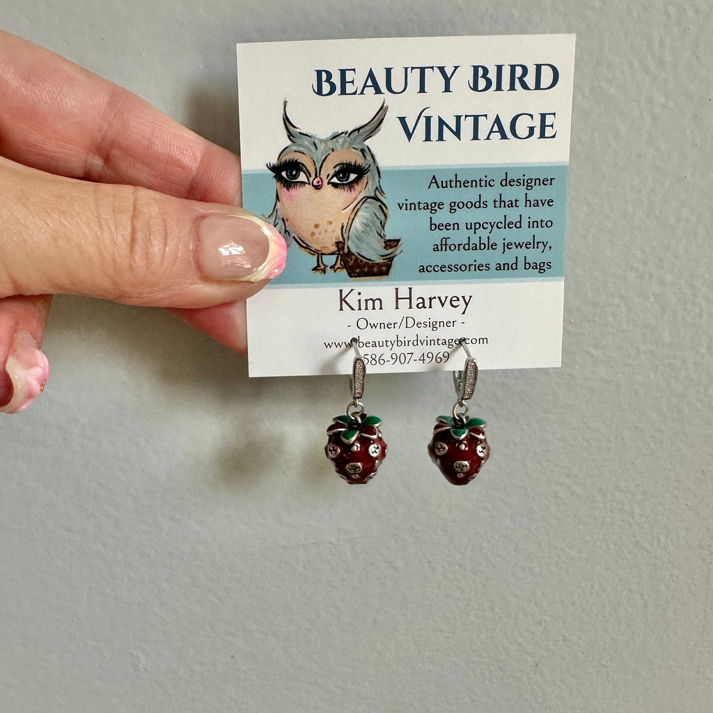 Upcycled Strawberry GG Charm Earrings in Silver