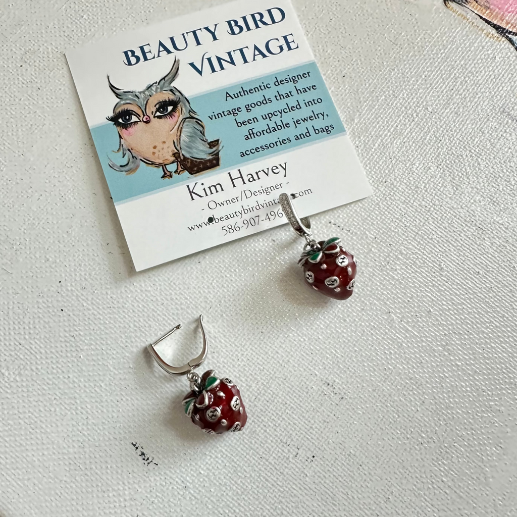 Upcycled Strawberry GG Charm Earrings in Silver