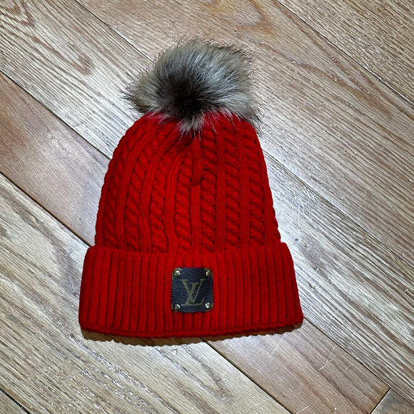 Red Pom-Pom Beanie Hat - LV