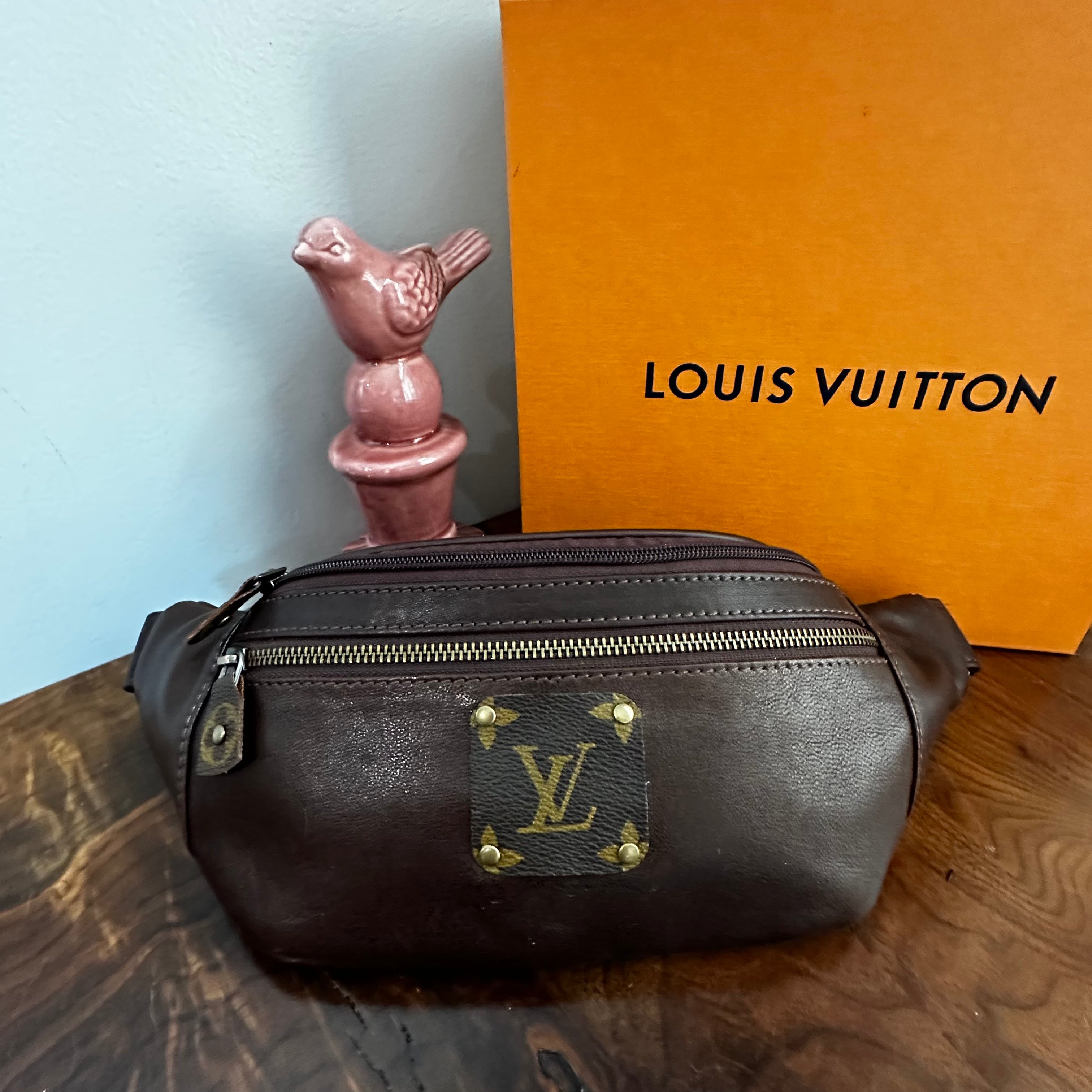 Dark Brown Leather Sling Bag/Fanny Pack/Bumbag - Monogram LV