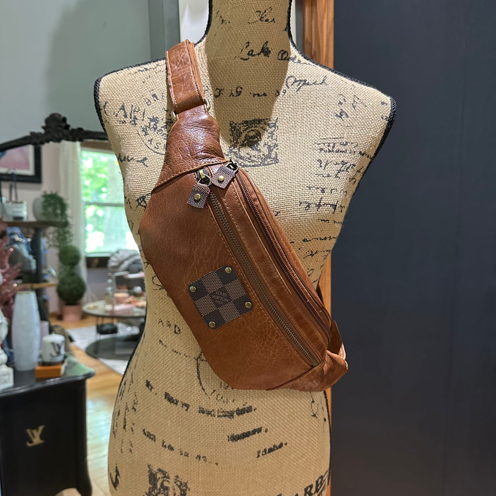 Dark Tan Leather Sling Bag/Fanny Pack/Bumbag - Damier Ebene LV