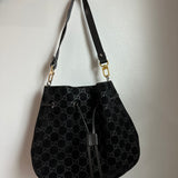 The Peacock Crossbody - Vintage Suede GG in Black