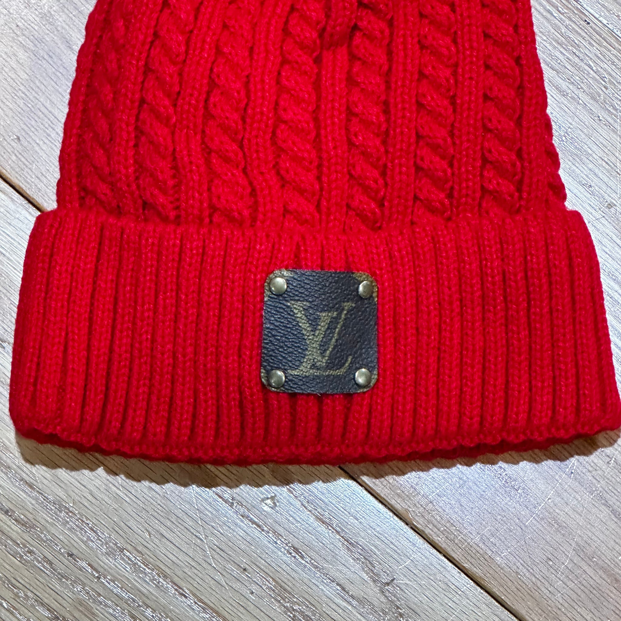 Red Pom-Pom Beanie Hat - LV – Beauty Bird Vintage