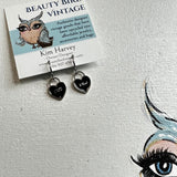 Black Heart Dior Zipper Pull Earrings - Silver