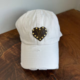 White Distressed Hat - with Upcycled LV Patch