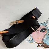 Black Canvas Crossbody Strap with Vachetta Ends