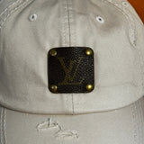 Stone-Colored (off-white) Distressed Hat - with Upcycled LV Patch
