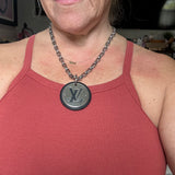 Upcycled LV Black/Silver Charm Necklace on White Gold Filled Chain