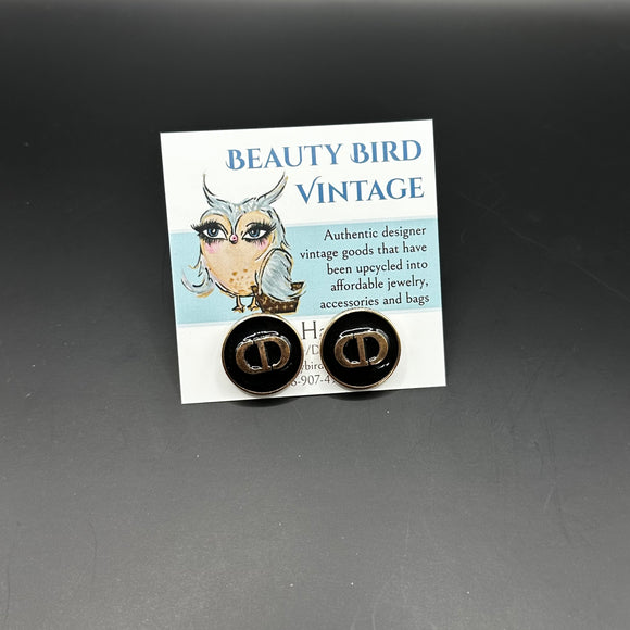 Upcycled Black/Gold Dior Button Earring Studs