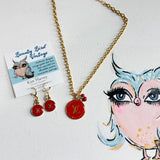 Red Necklace & Earrings Set in Upcycled LV
