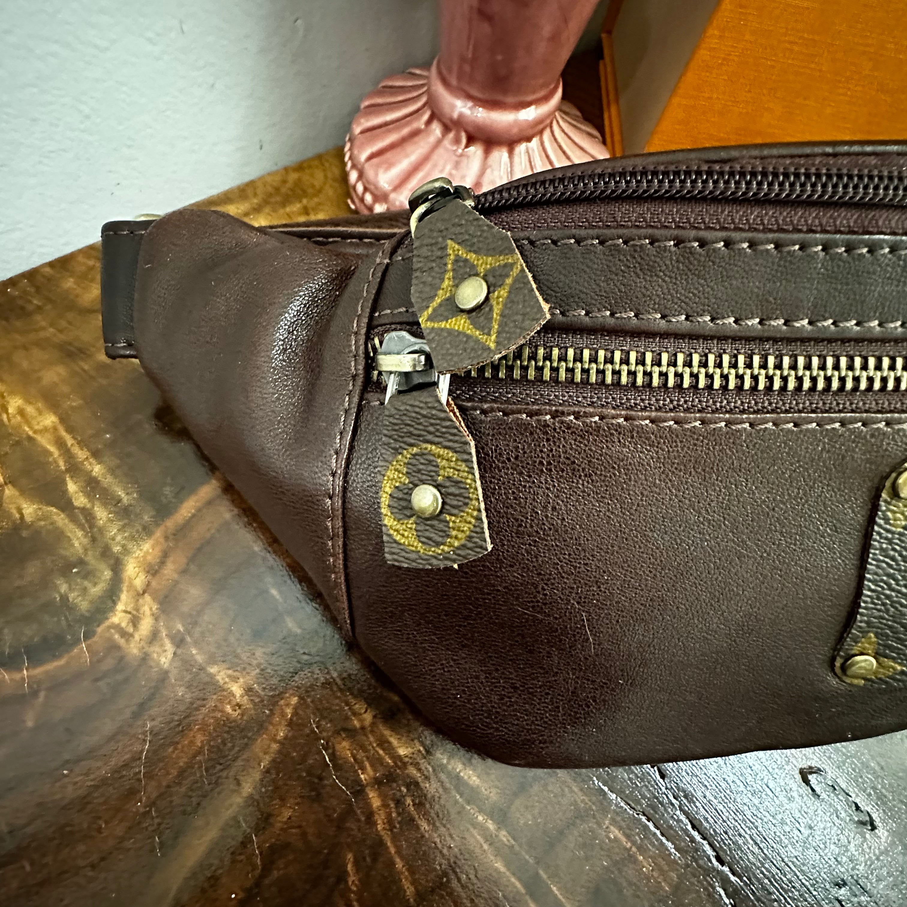 Dark Brown Leather Sling Bag/Fanny Pack/Bumbag - Monogram LV
