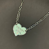 Prada Heart Bag Tag Necklace - Mint Green/Silver on White-Gold-Filled Paperclip Chain