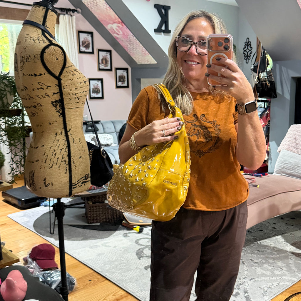 The Peacock Hobo - Vintage Jimmy Choo Star Stud Sky Bag in Golden