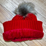 Red Pom-Pom Beanie Hat - LV