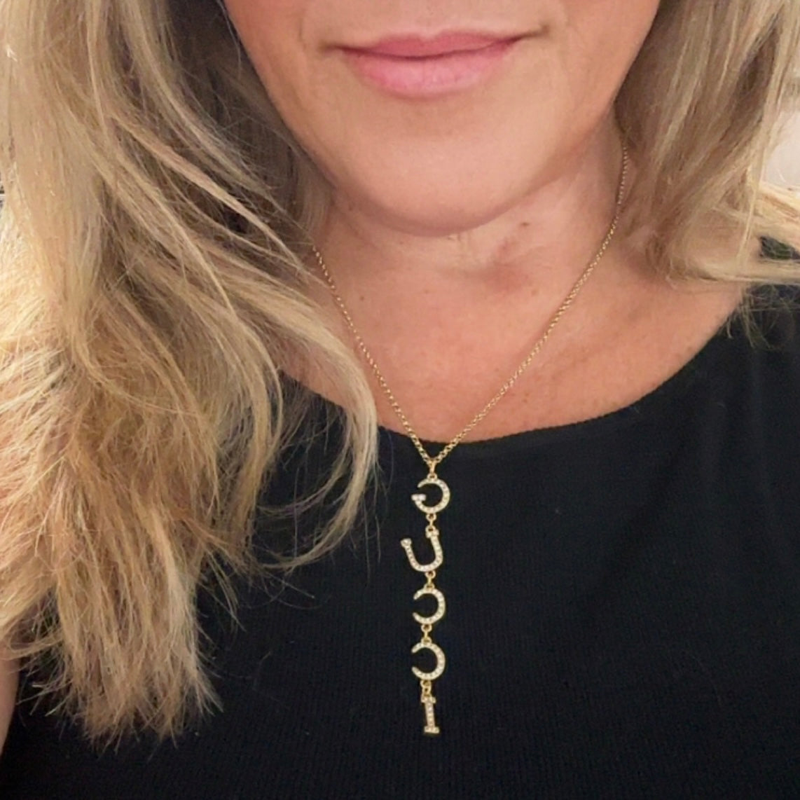 Upcycled Gucci Letters Lariat Necklace