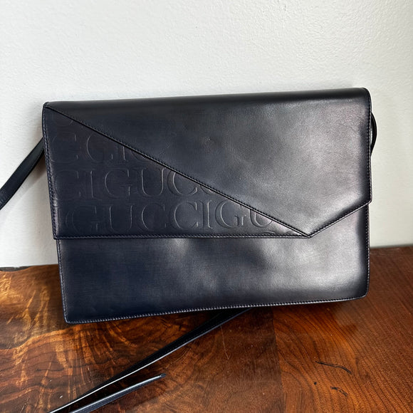 The Swan - Vintage Gucci GG Crossbody/Shoulder/Clutch Bag in Navy Leather