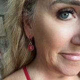 Red LV Drop Earrings - Simple Gold Hoops