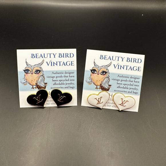 Black or White LV Heart Stud Earrings