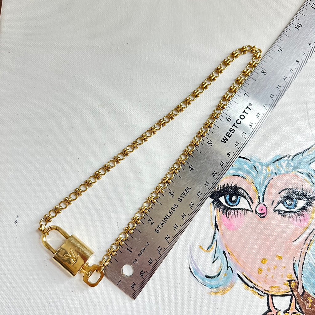Key to My Heart Necklace - Upcycled LV Padlock on Brass Chain