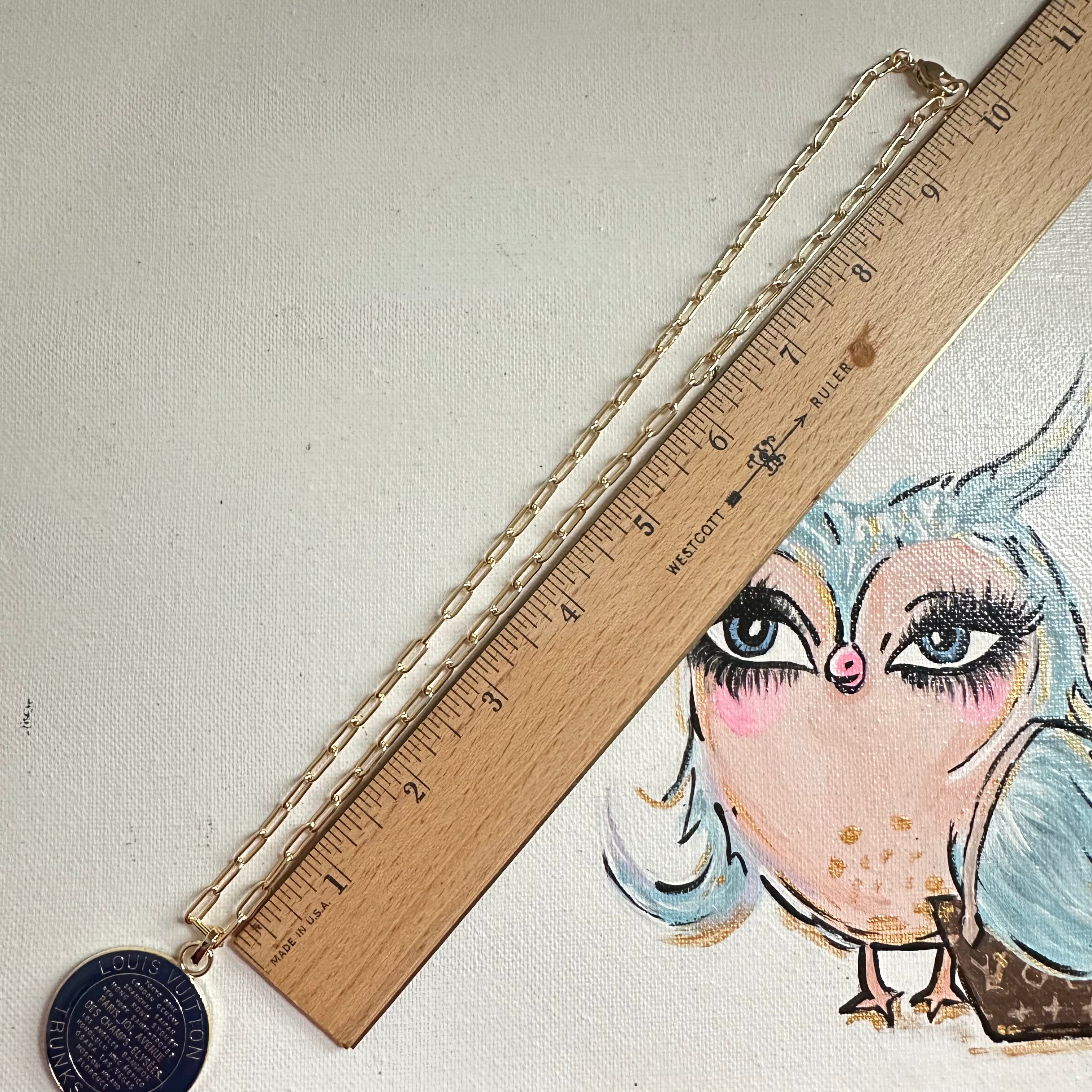 Large Navy LV Trunks & Bags Pendant on Gold-Filled Paperclip Chain Necklace