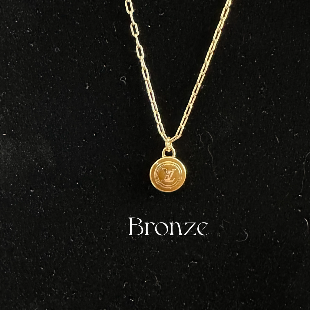 Upcycled LV Pastilles Charm on Tiny Gold-Filled Paperclip Chain