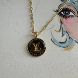 Upcycled Small Black LV Trunks & Bags Necklace with GF Paperclip Chain
