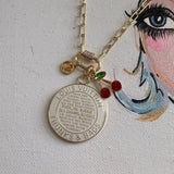 Large White LV Trunks & Bags Pendant with charms on GF Paperclip Chain Necklace