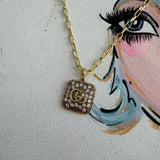 Upcycled Gucci Blingy Charm Necklace with Paperclip Chain