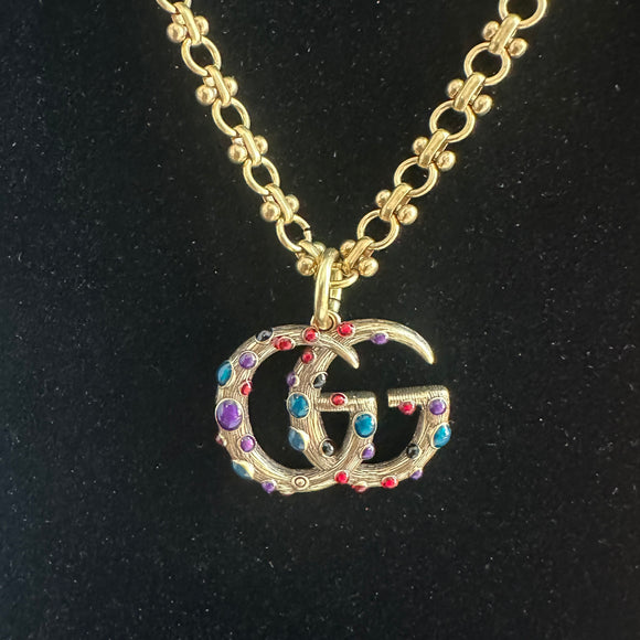 Upcycled Multicolored Gucci CC Charm Necklace