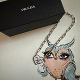 Prada Heart Bag Tag Necklace - White/Silver on White Gold-Filled Paperclip Chain