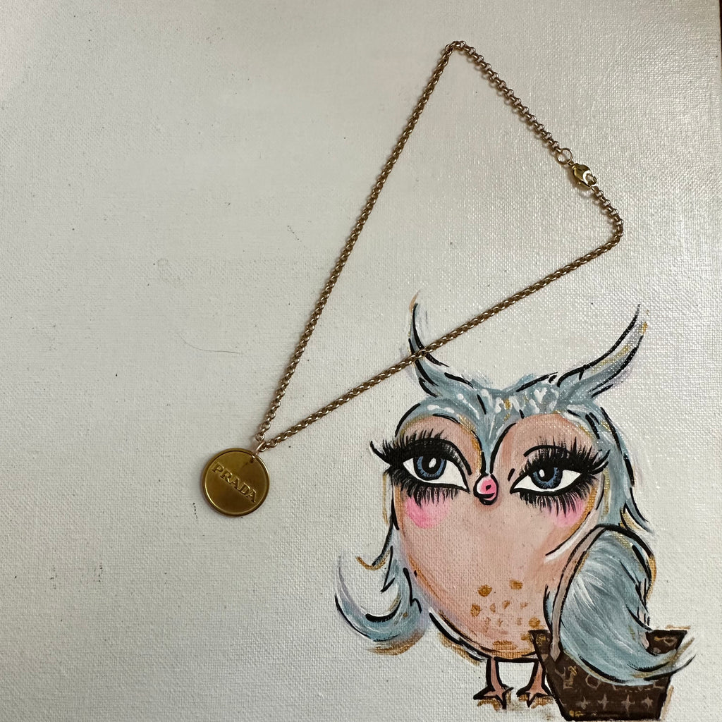 Brass Prada Tag Necklace - Matte Gold Chain