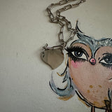 Prada Heart Bag Tag Necklace - White/Silver on White Gold-Filled Paperclip Chain