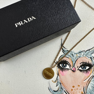 Brass Prada Tag Necklace - Matte Gold Chain